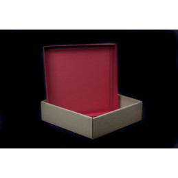 Opakowanie prezentowe 21x21x6cm - brązowe karbowane + czerwona pokrywka